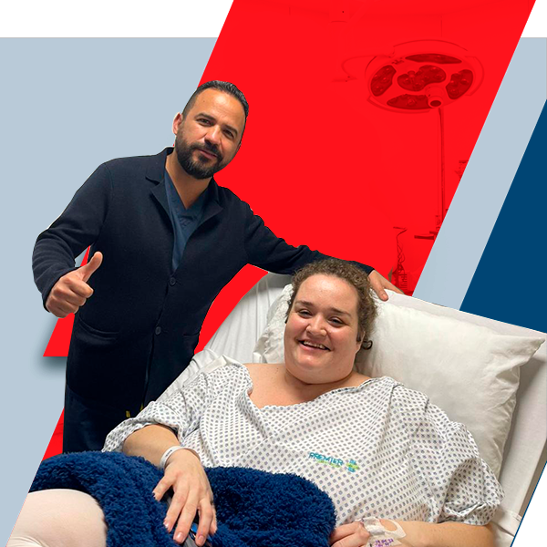 Thin smiling woman in large pants after bariatric surgery