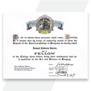 Dr. Ismael Cabrera's laparoscopic surgery certificate
