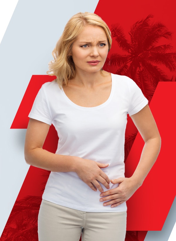 Woman clutching painful stomach