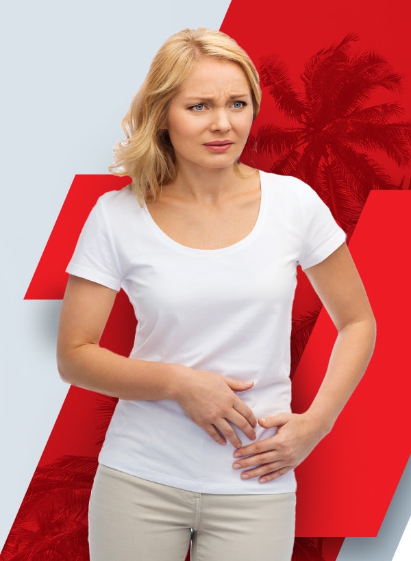 Woman clutching abdomen in pain